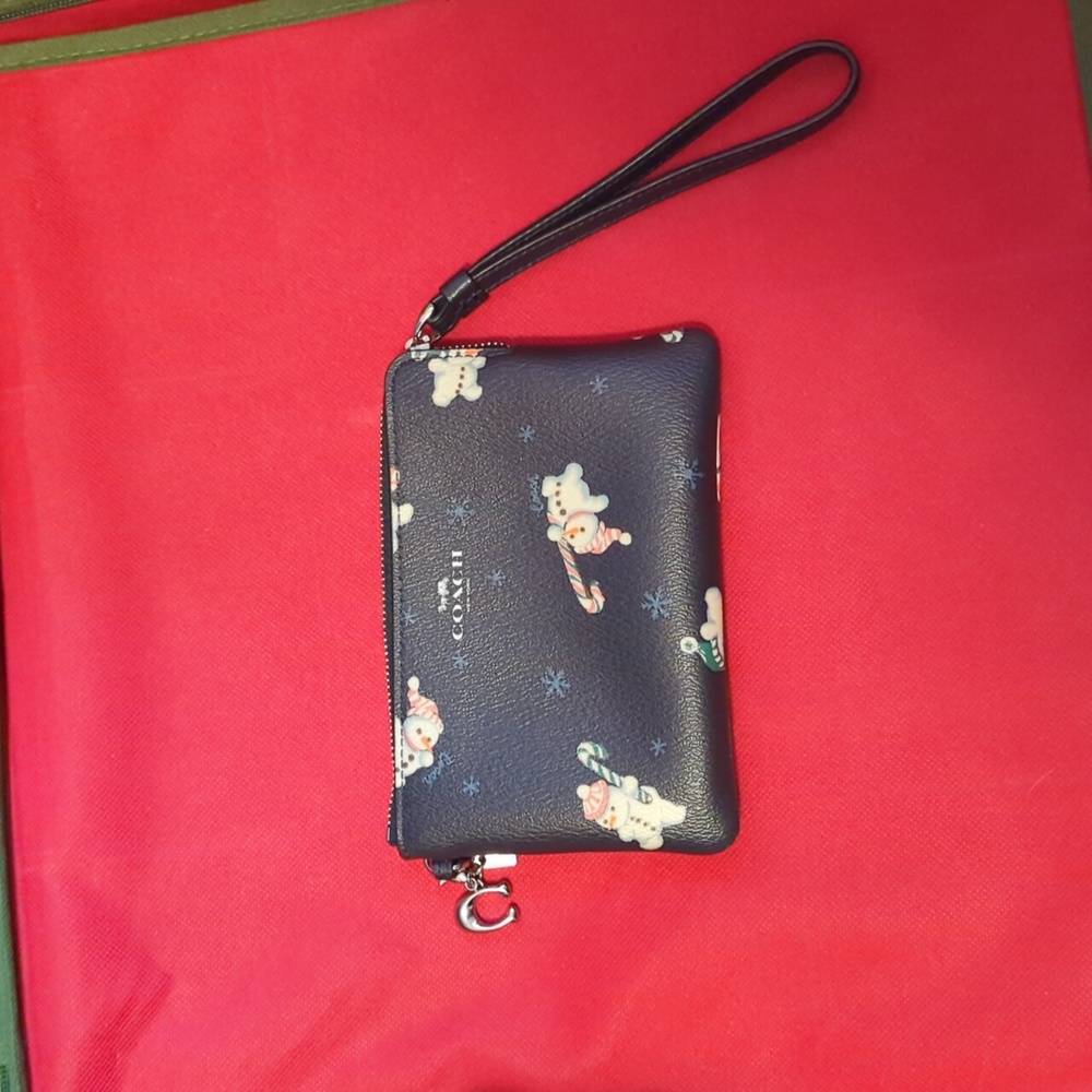 Coach Navy Wristlet with Festive Print